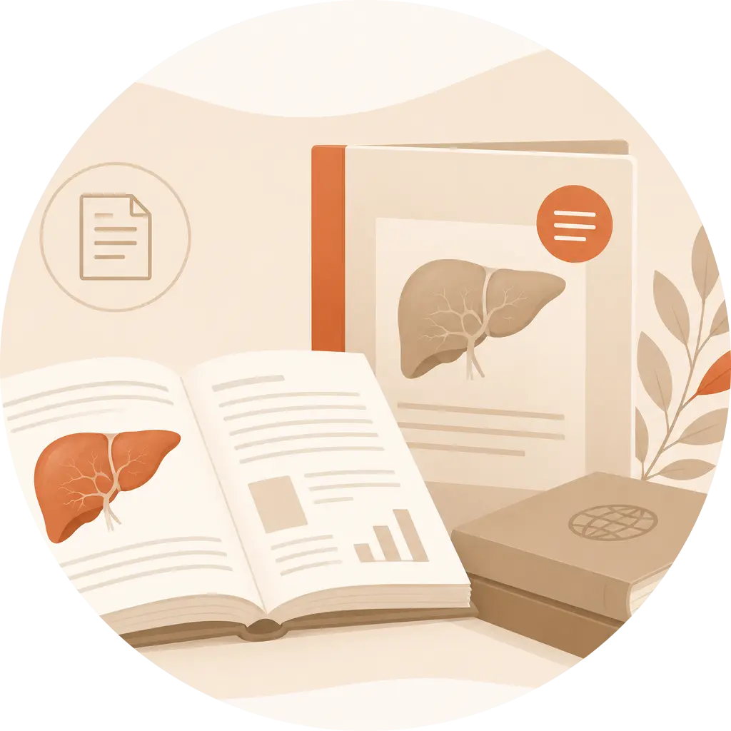 Medical books and research documents about liver disease and ascites