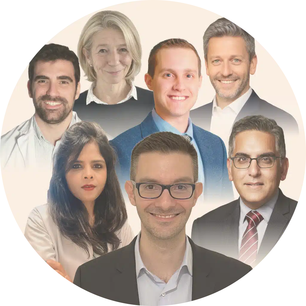 Group portrait of seven healthcare professionals and researchers representing the International Club of Ascites team